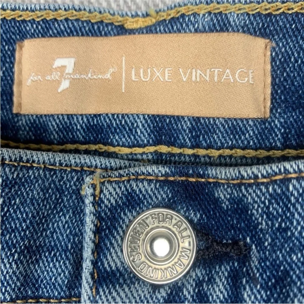 Seven 7 for all mankind frayed stretch denim blue summer 90’s Y2K Mini Skirt 27